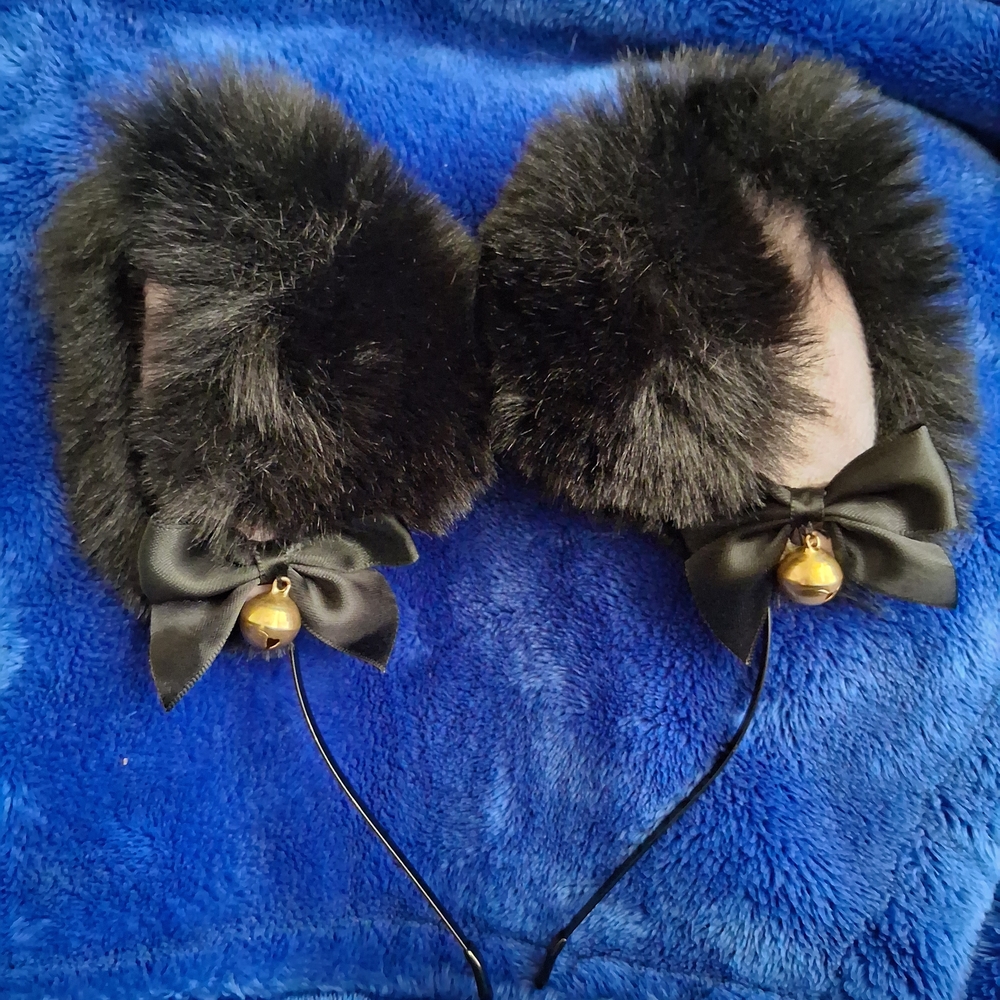 Black Faux Fur Earmuffs with Gold Accents